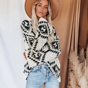 Sweaters | New Aztec Textured Knit Sweater Top Long Bell Sleeve Black White  | Poshmark